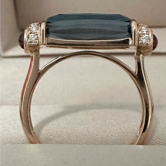 18k rose gold blue topaz baguette ring - Picture 3 of 4
